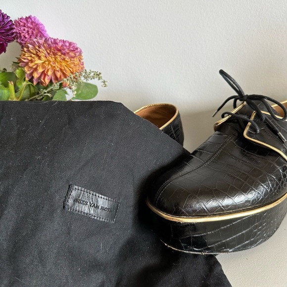 Dries Van Noten black & gold platform leather Oxford shoes - size 39 / US 8 - Picture 9 of 10